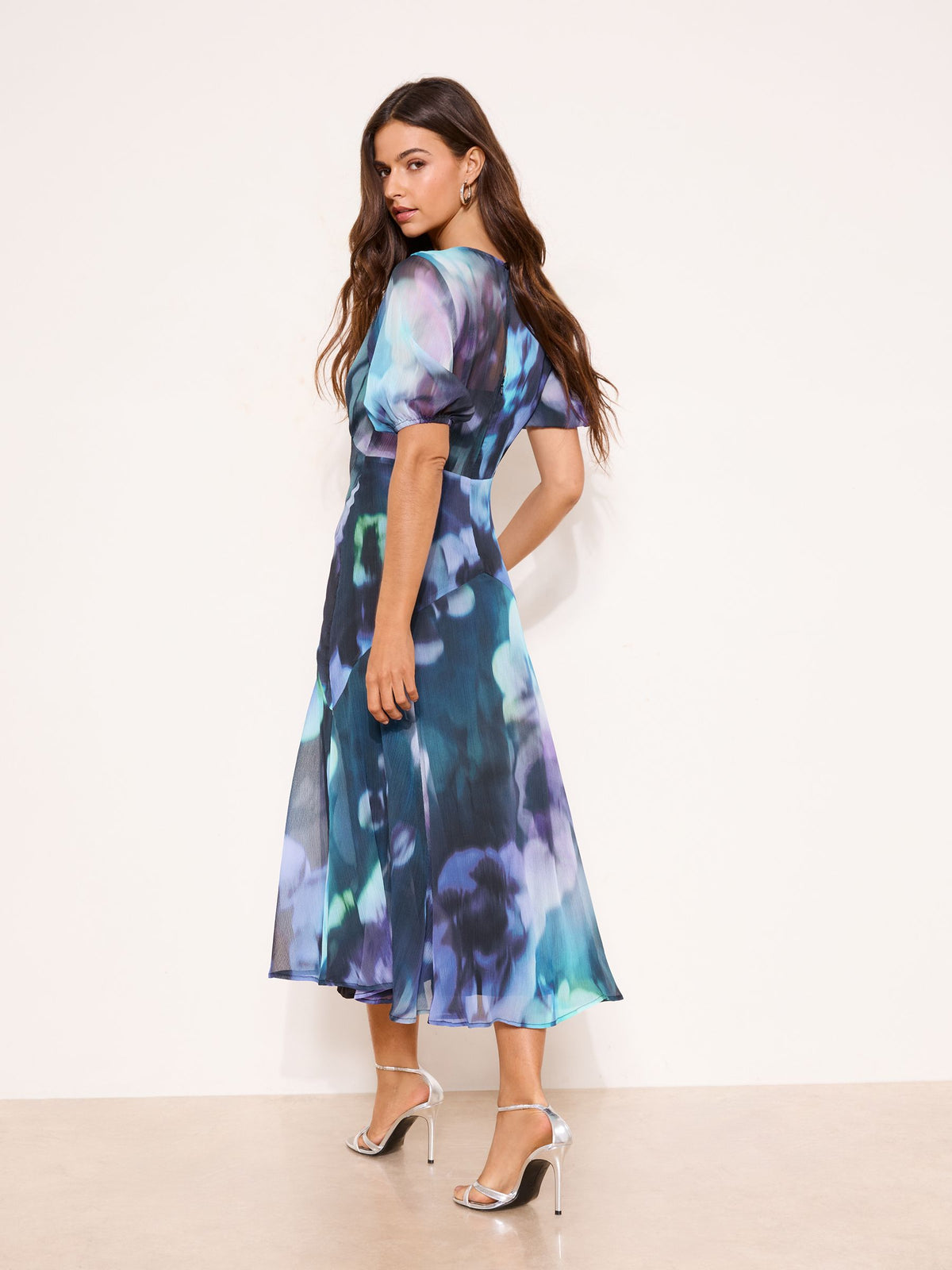 Lipsy London Lipsy Purple Floral Print Short Sleeve Midi Dress