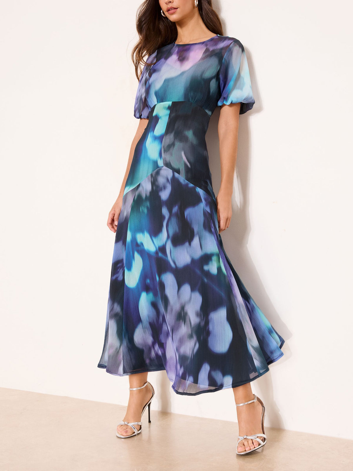 Lipsy London Lipsy Purple Floral Print Short Sleeve Midi Dress