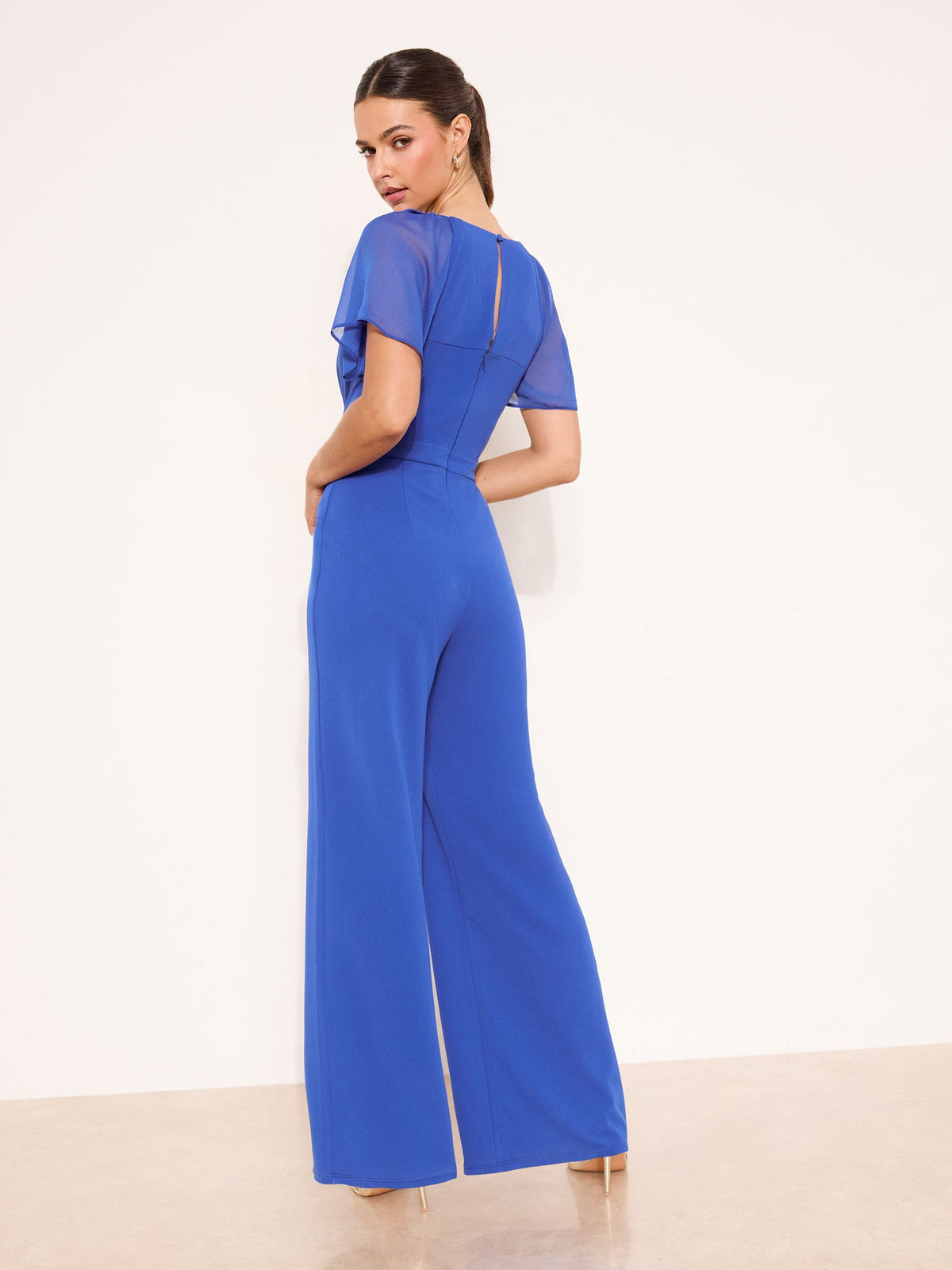 Lipsy London Lipsy Blue Chiffon Flutter Sleeve Miltary Button Jumpsuit