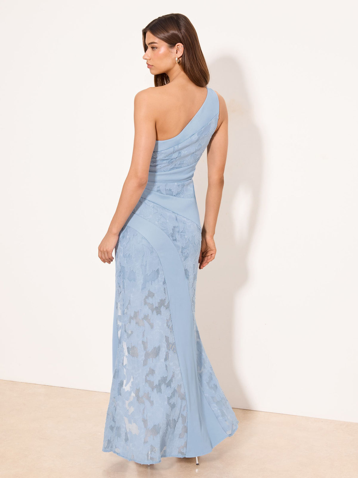 Lipsy London Lipsy Light Blue One Shoulder Lace Detail Maxi Dress