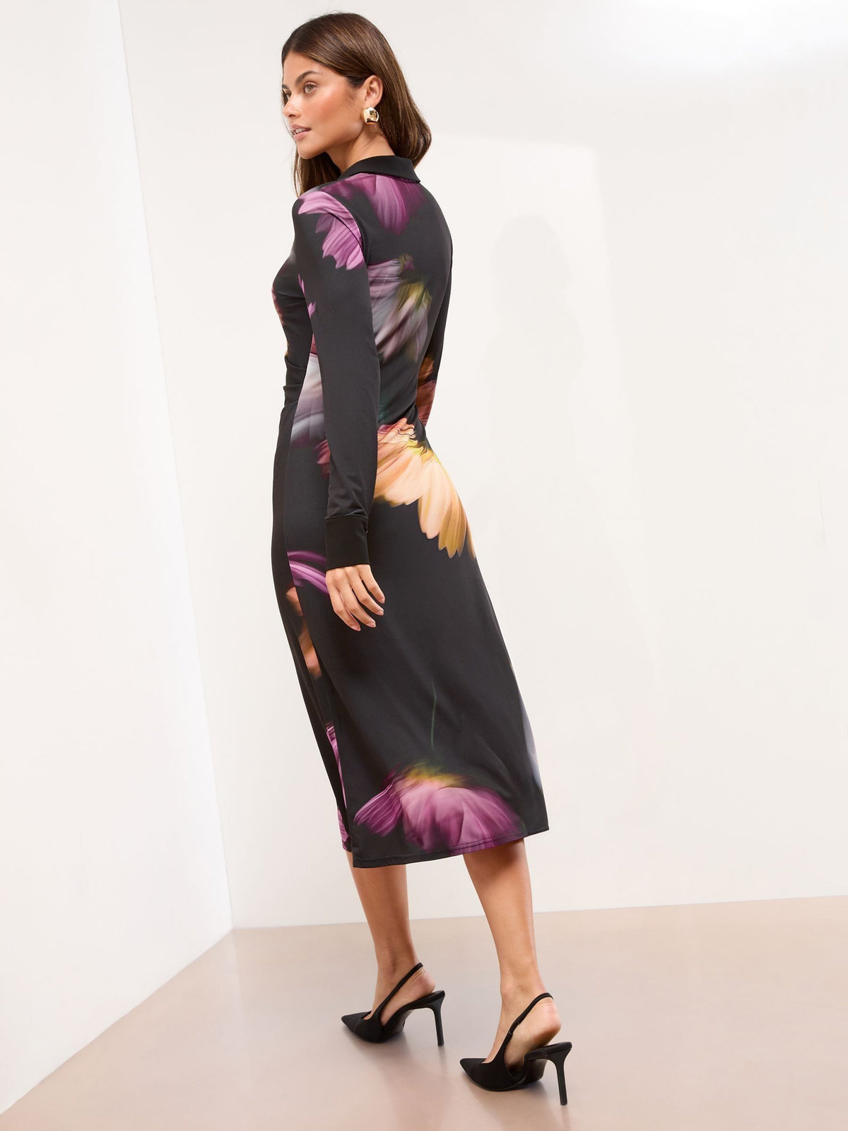 Black Floral Lipsy Animal Print Woven Pleated Midi Shirt Dress