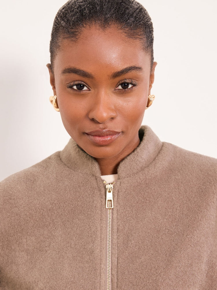 Lipsy Neutral Wool Look Collarless Bubble Hem Jacket