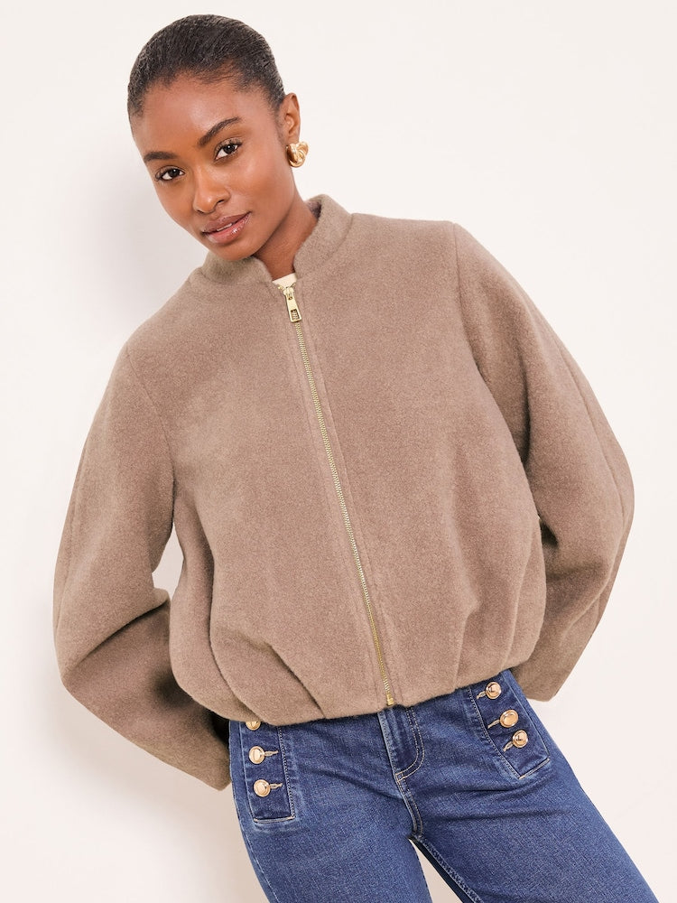 Lipsy Neutral Wool Look Collarless Bubble Hem Jacket