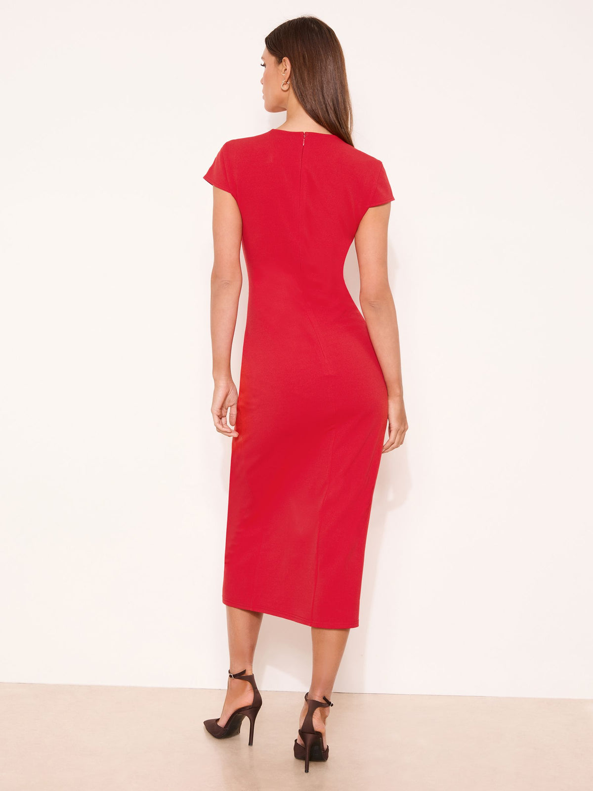 Lipsy London Lipsy Red Cap Sleeve Button Through Belted Bodycon Midi Dress