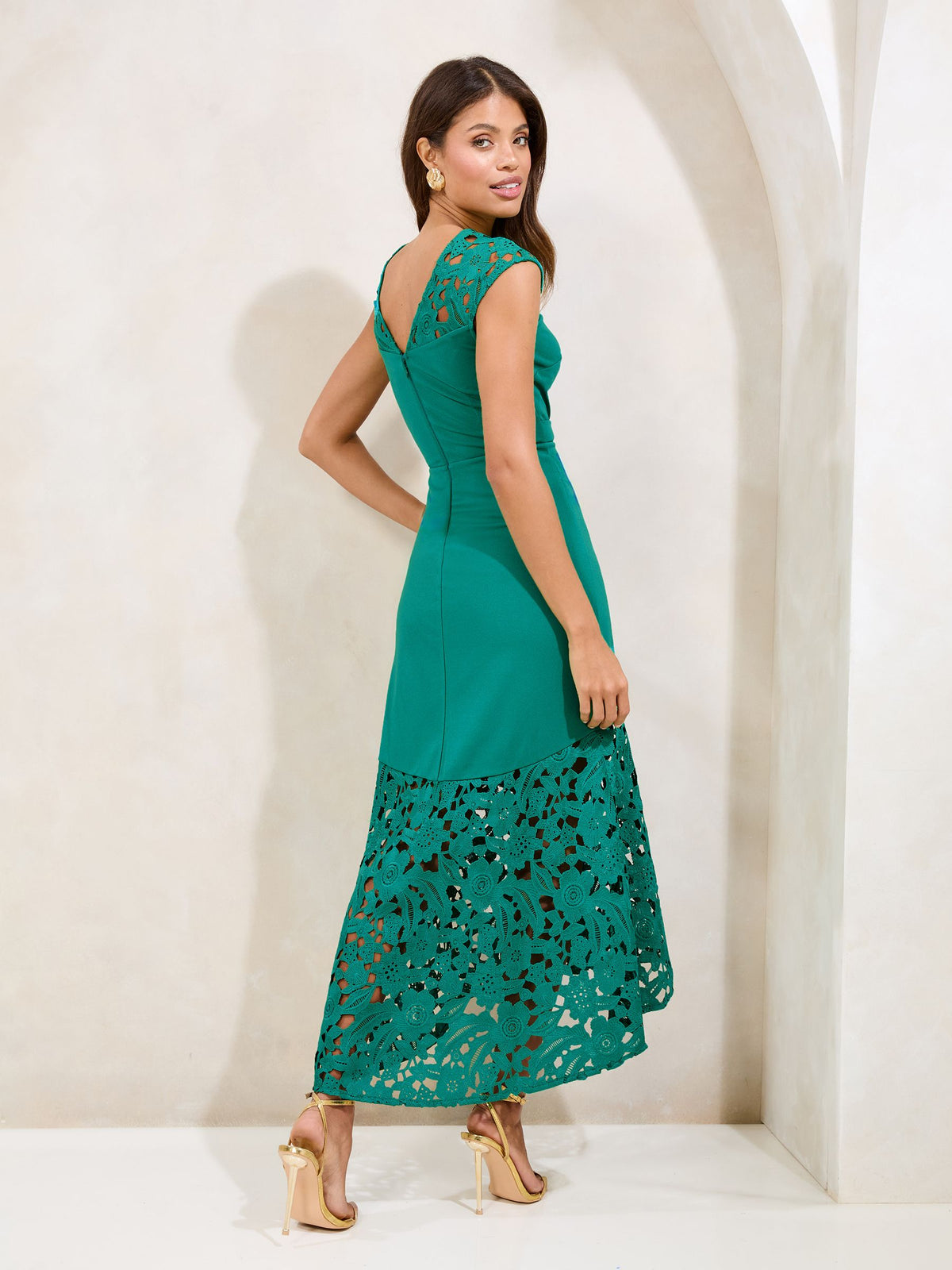 Lipsy London Lipsy Mint Green Lace Hem Fit And Flare Midaxi Dress
