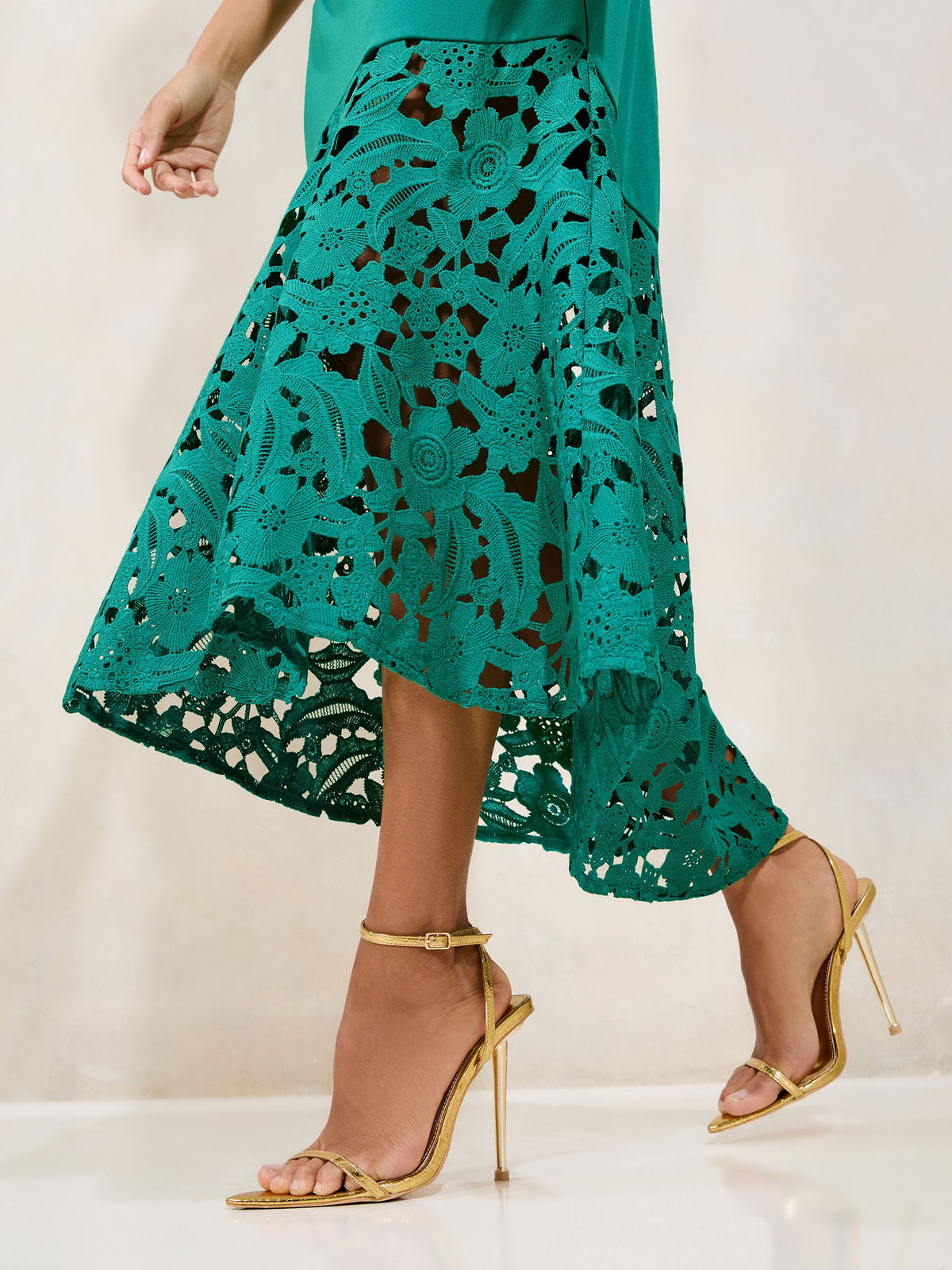 Lipsy London Lipsy Mint Green Lace Hem Fit And Flare Midaxi Dress
