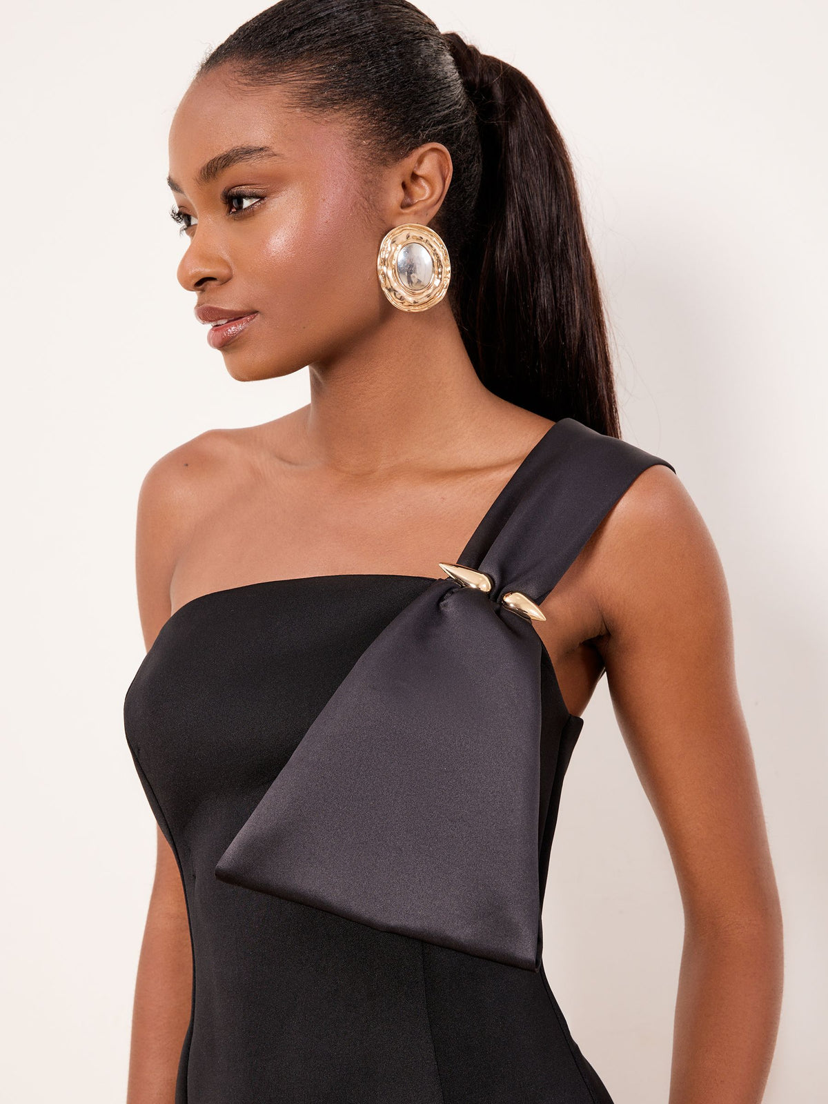 Lipsy London Lipsy Black One Shoulder Asym Bow Bodycon Midi Dress
