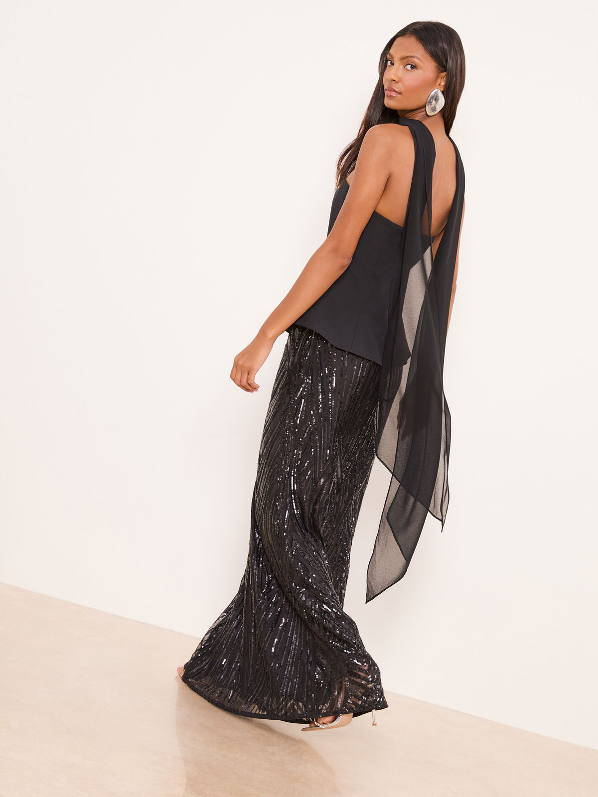 Lipsy London Lipsy Black Premium Bandeau Corset Sequin Combination Maxi Dress