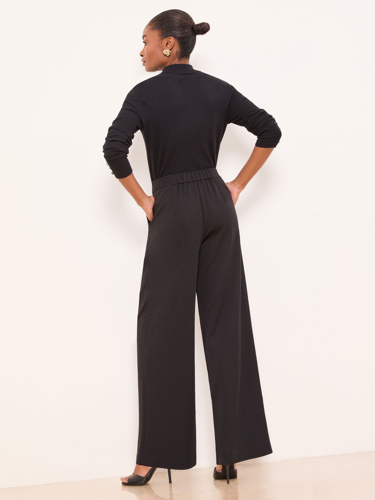 Lipsy London Lipsy Black Button Fly Pleated Wide Leg Trousers