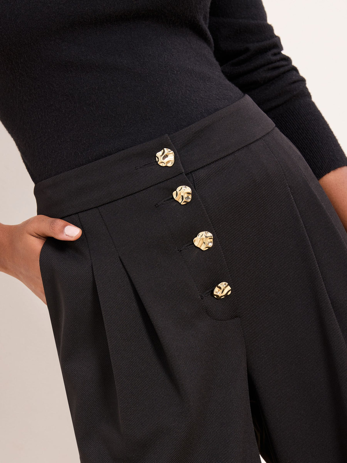 Lipsy London Lipsy Black Button Fly Pleated Wide Leg Trousers