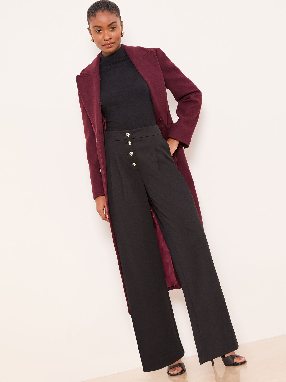 Lipsy London Lipsy Black Button Fly Pleated Wide Leg Trousers