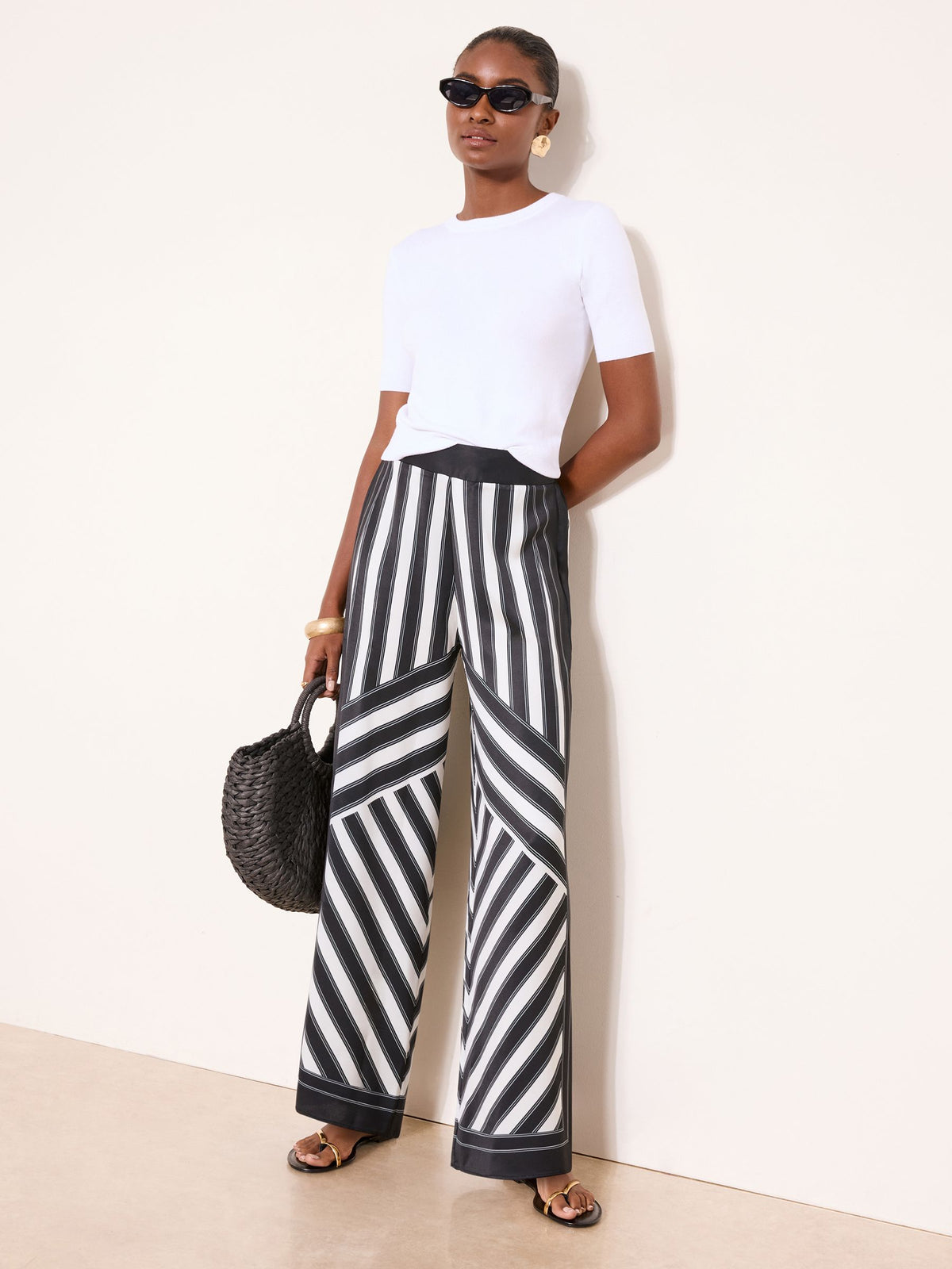 Lipsy London Lipsy Black/White Stripe Printed Satin Trousers