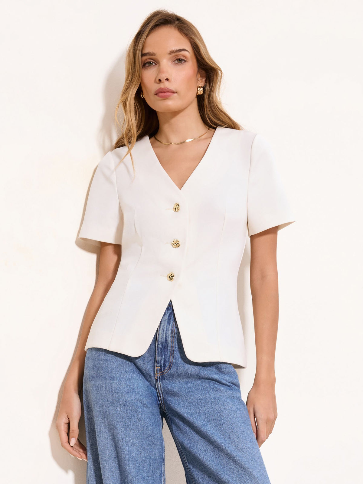 Lipsy London Lipsy White Short Sleeve Button Through Top