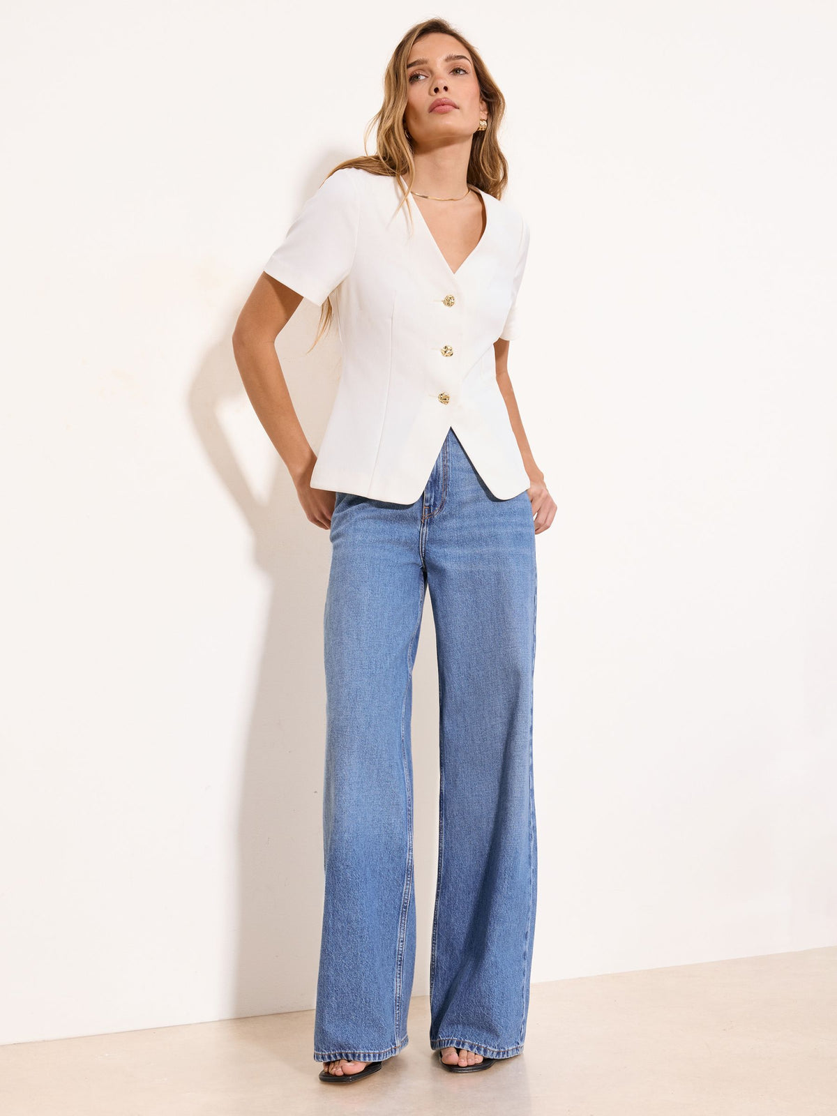 Lipsy London Lipsy White Short Sleeve Button Through Top