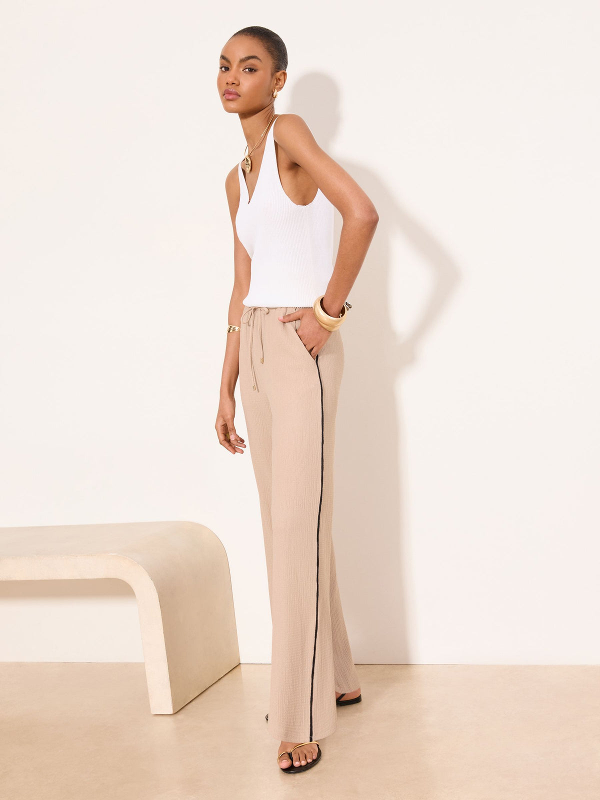 Lipsy London Lipsy Neutral Tipped Detail Elasticated Waist Stretch Jersey Trousers