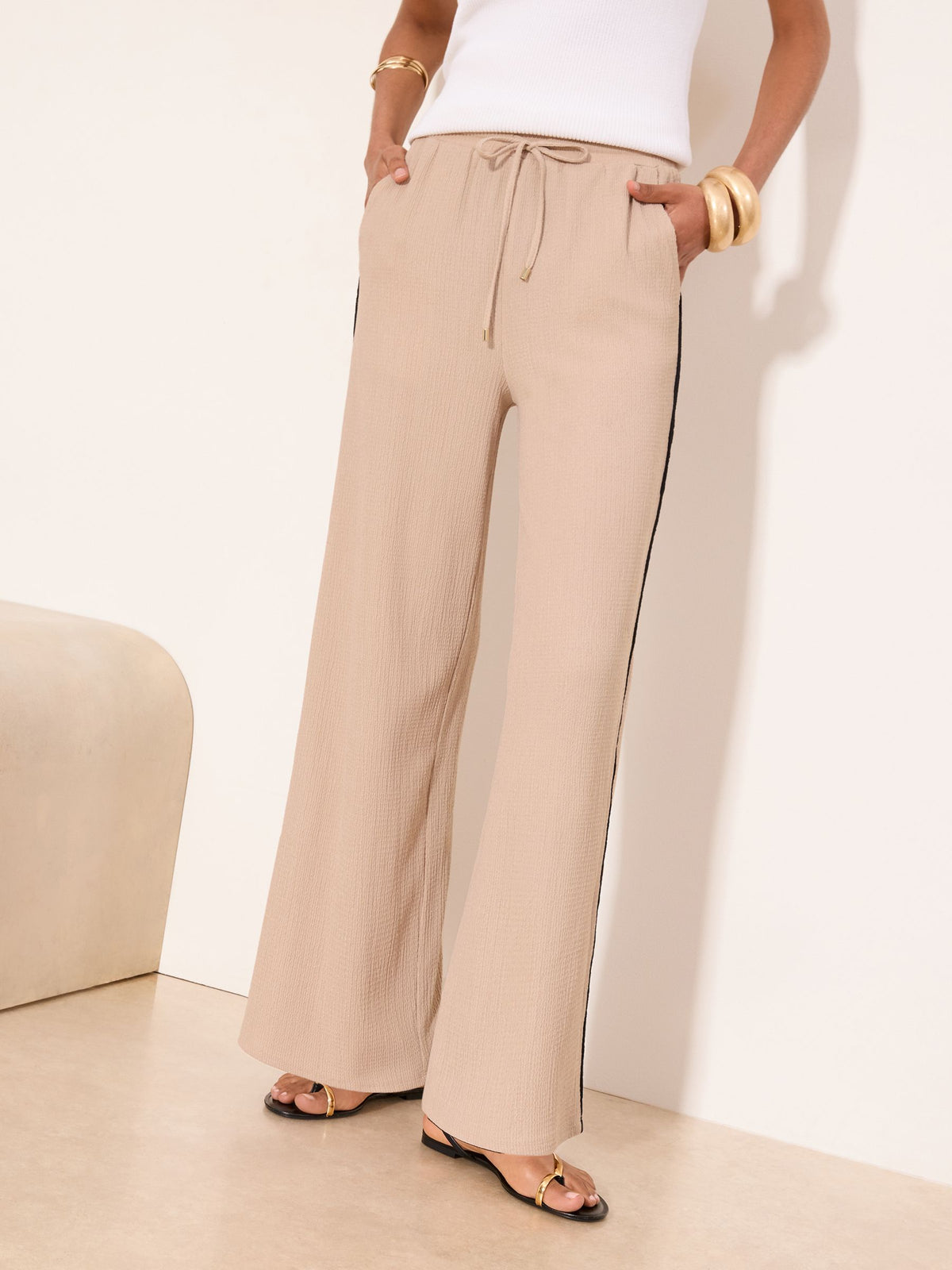 Lipsy London Lipsy Neutral Tipped Detail Elasticated Waist Stretch Jersey Trousers