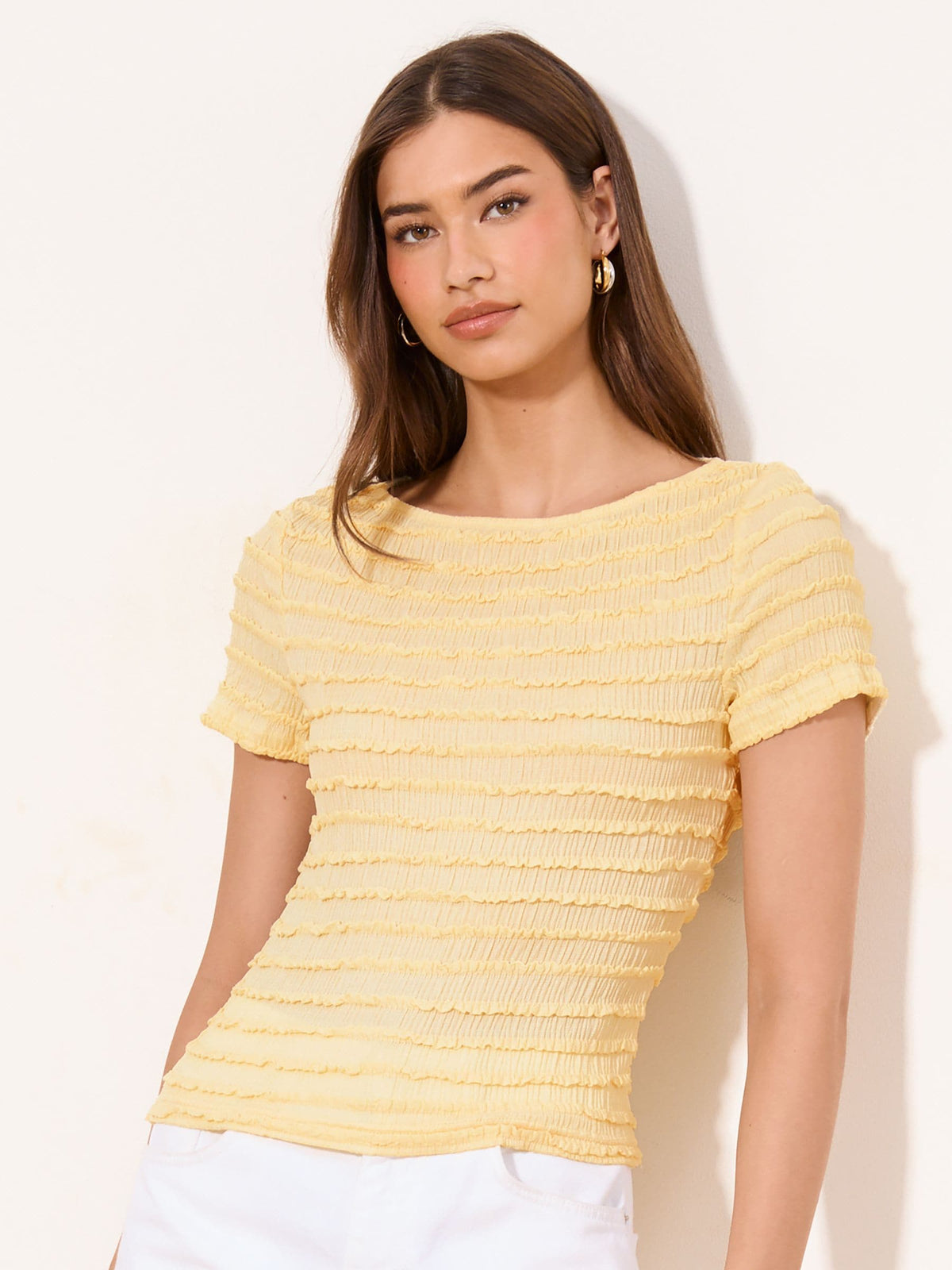 Lipsy London Lipsy Lemon Yellow Textured Frill T-Shirt