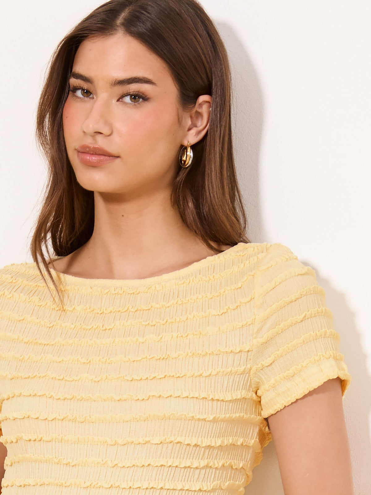 Lipsy London Lipsy Lemon Yellow Textured Frill T-Shirt