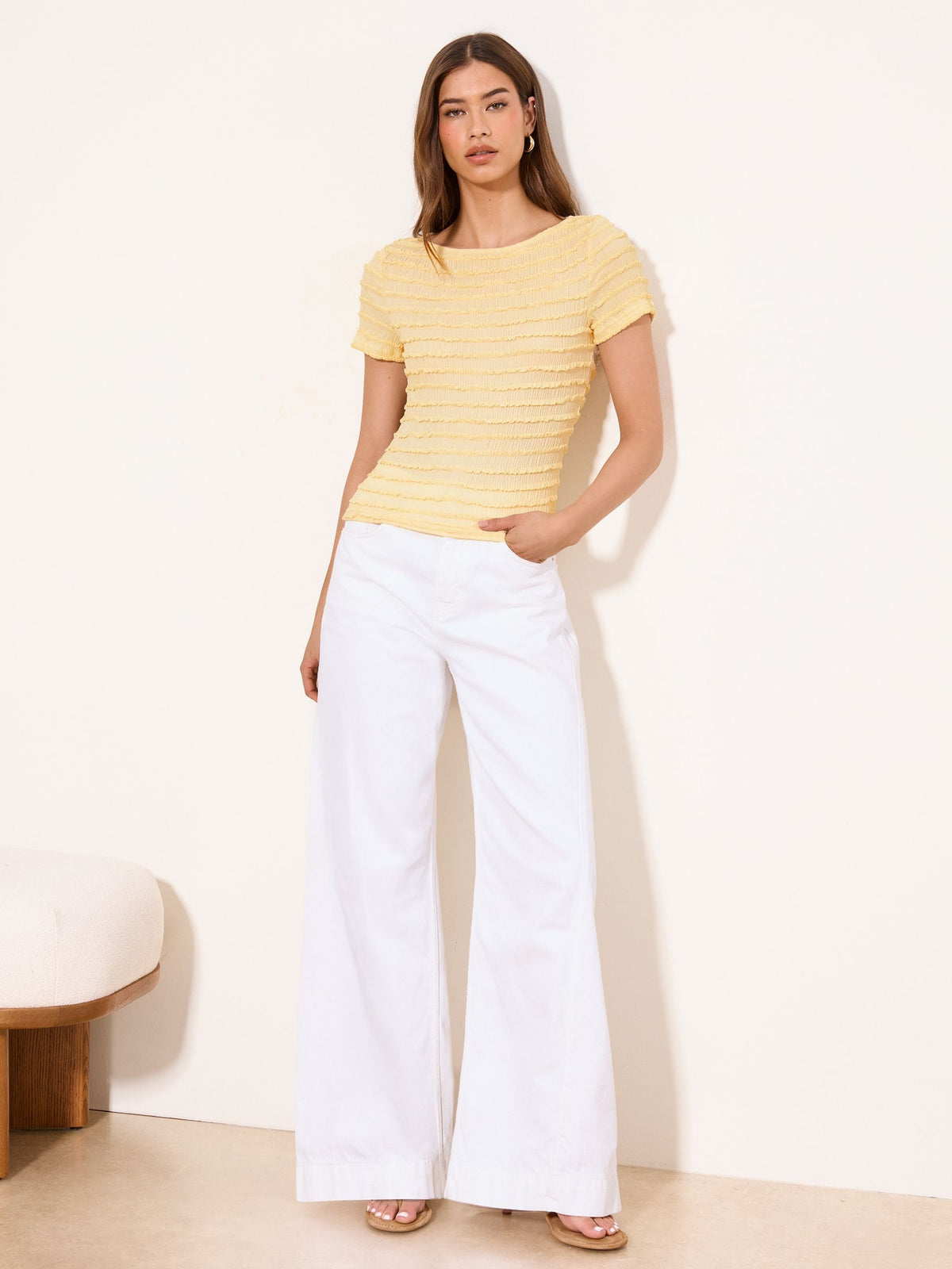 Lipsy London Lipsy Lemon Yellow Textured Frill T-Shirt