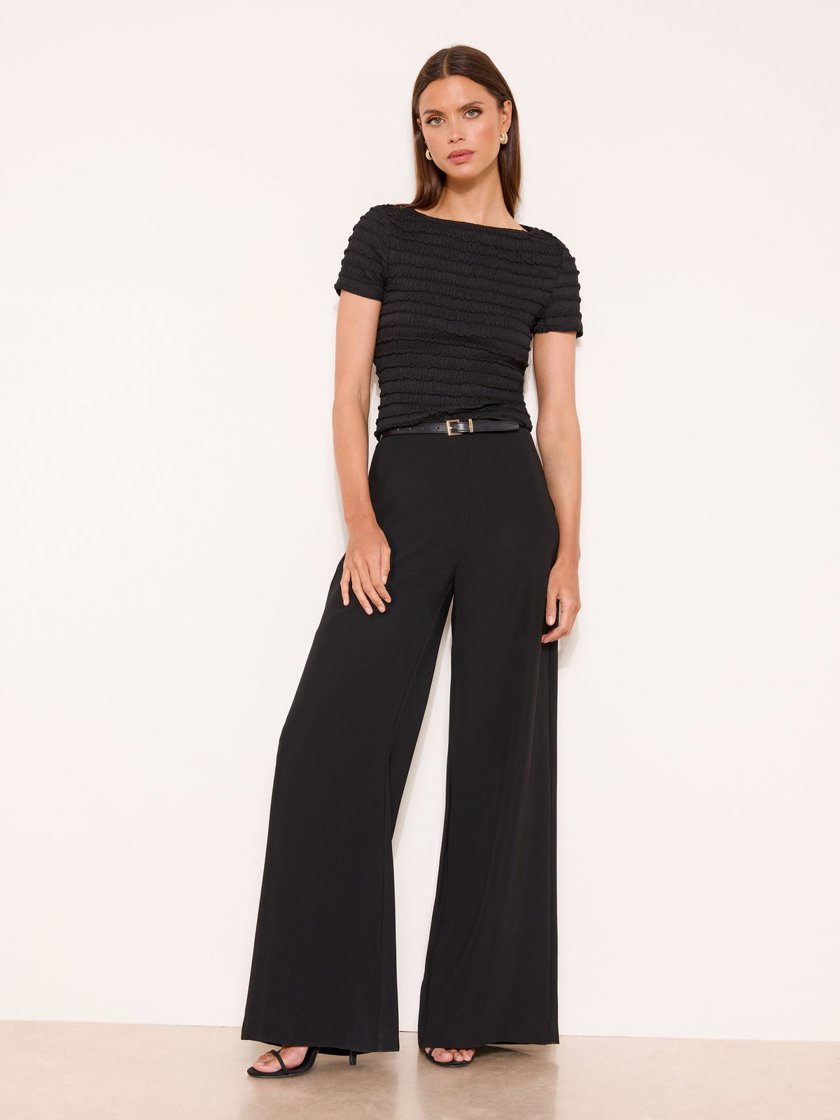 Lipsy London Lipsy Black Textured Frill T-Shirt