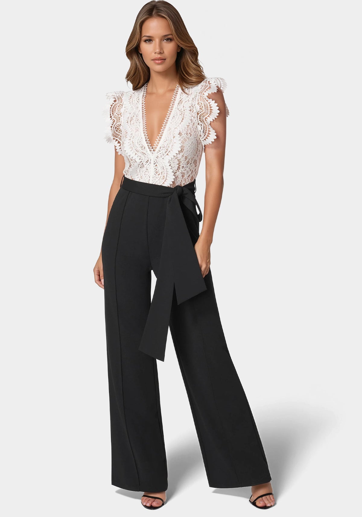 Bebe Ruffle Lace Jumpsuit