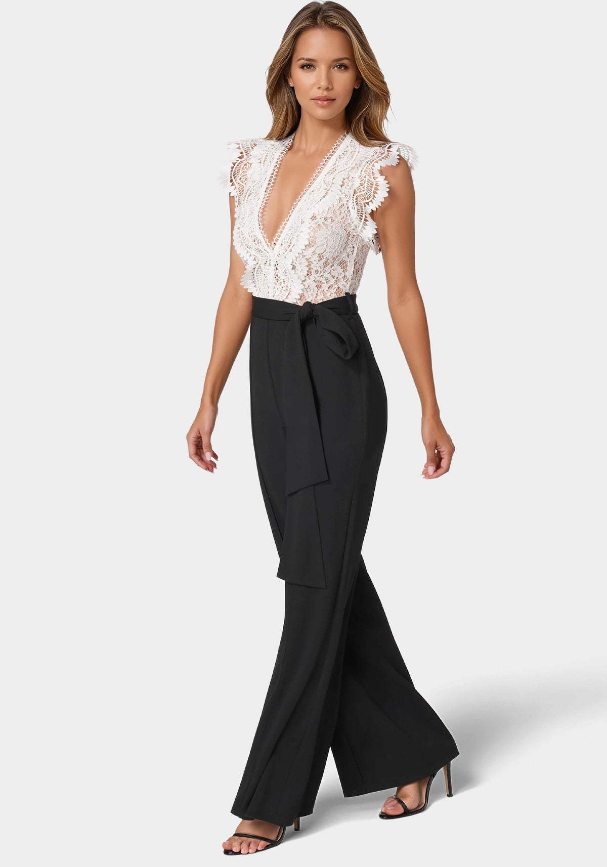 Bebe Ruffle Lace Jumpsuit