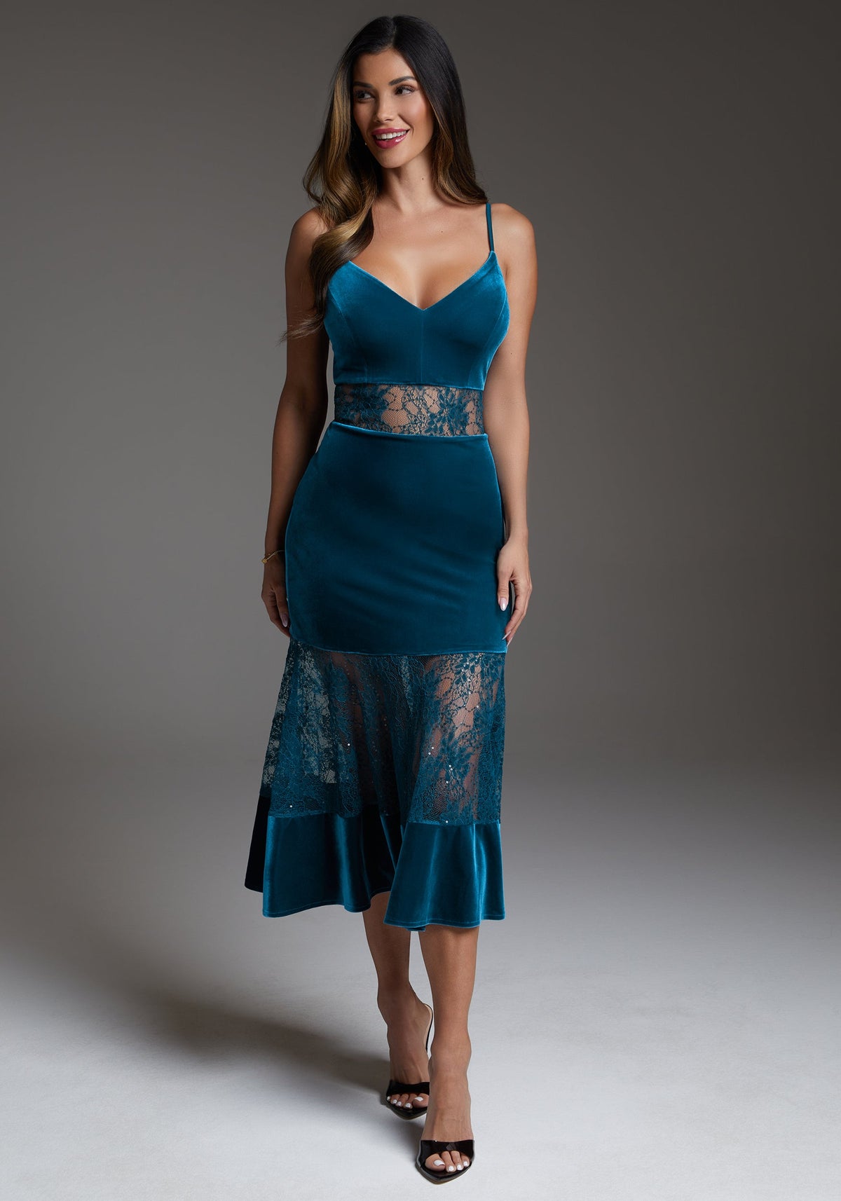 Bebe Velvet Lace Midi Dress