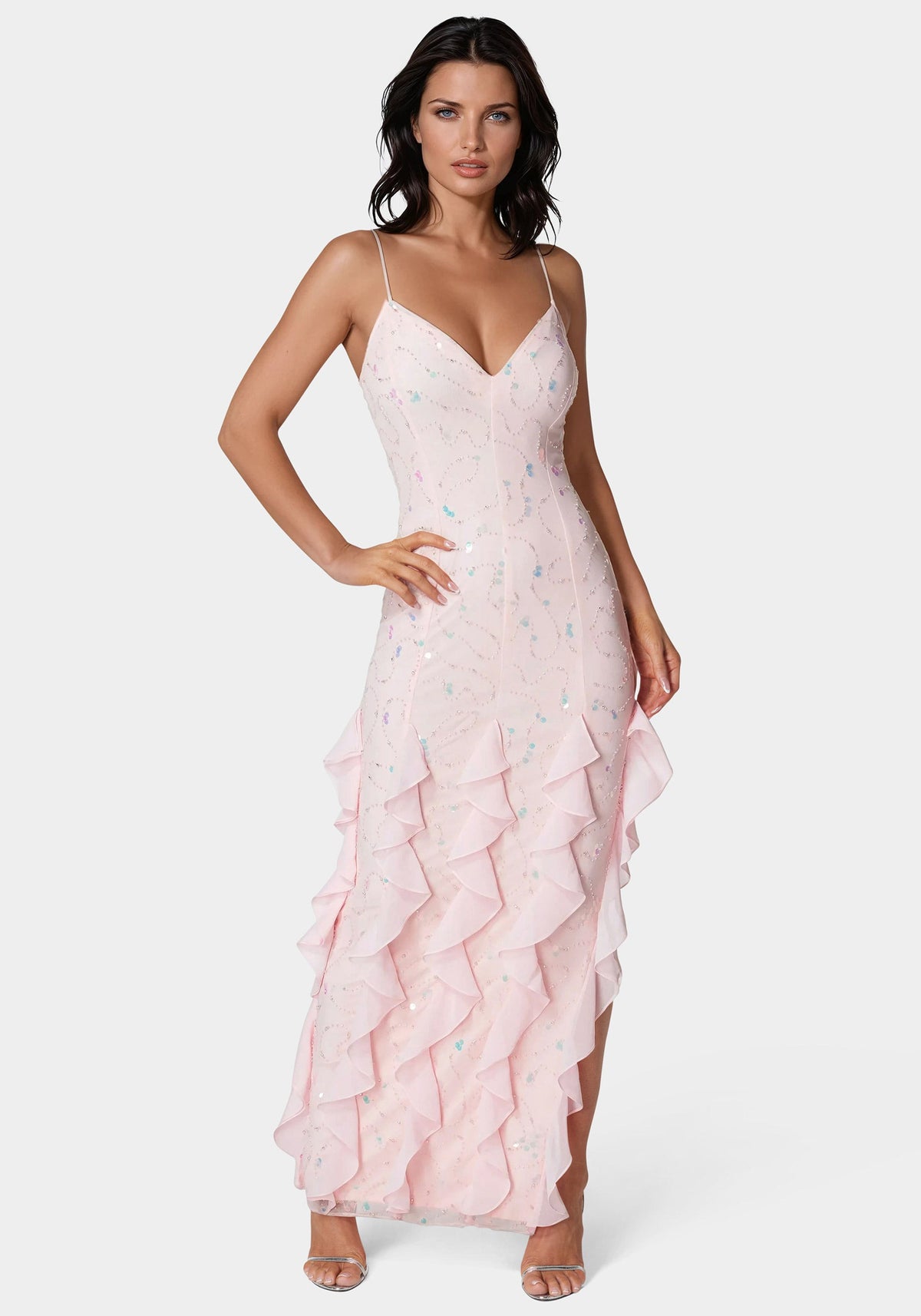 Jump Cascade Beaded Mesh Gown