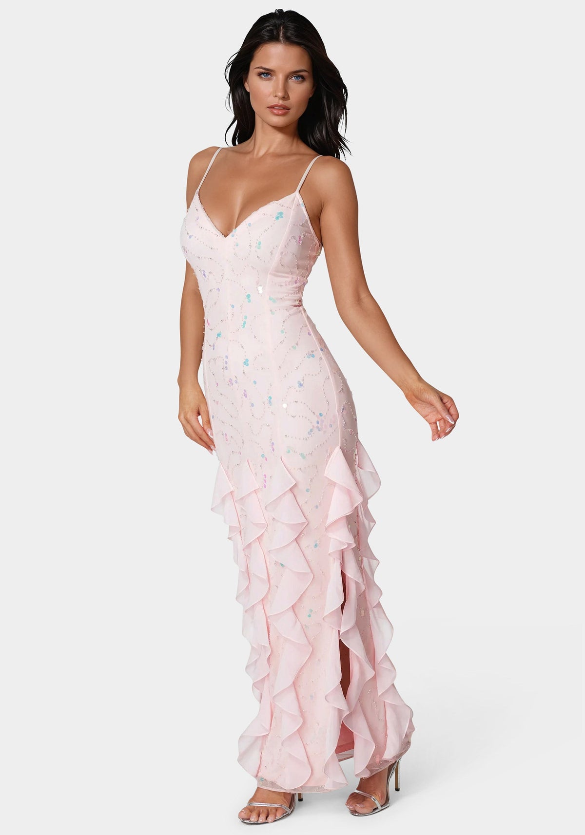 Jump Cascade Beaded Mesh Gown