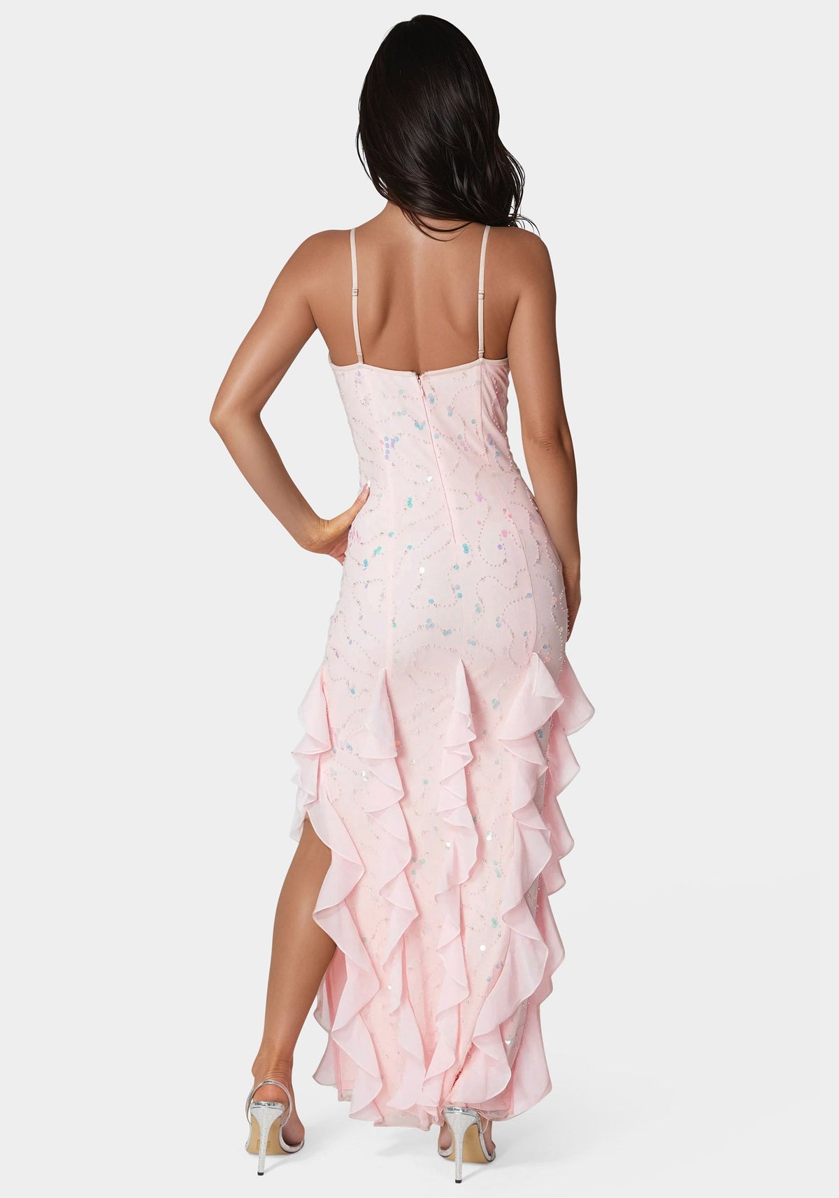 Jump Cascade Beaded Mesh Gown