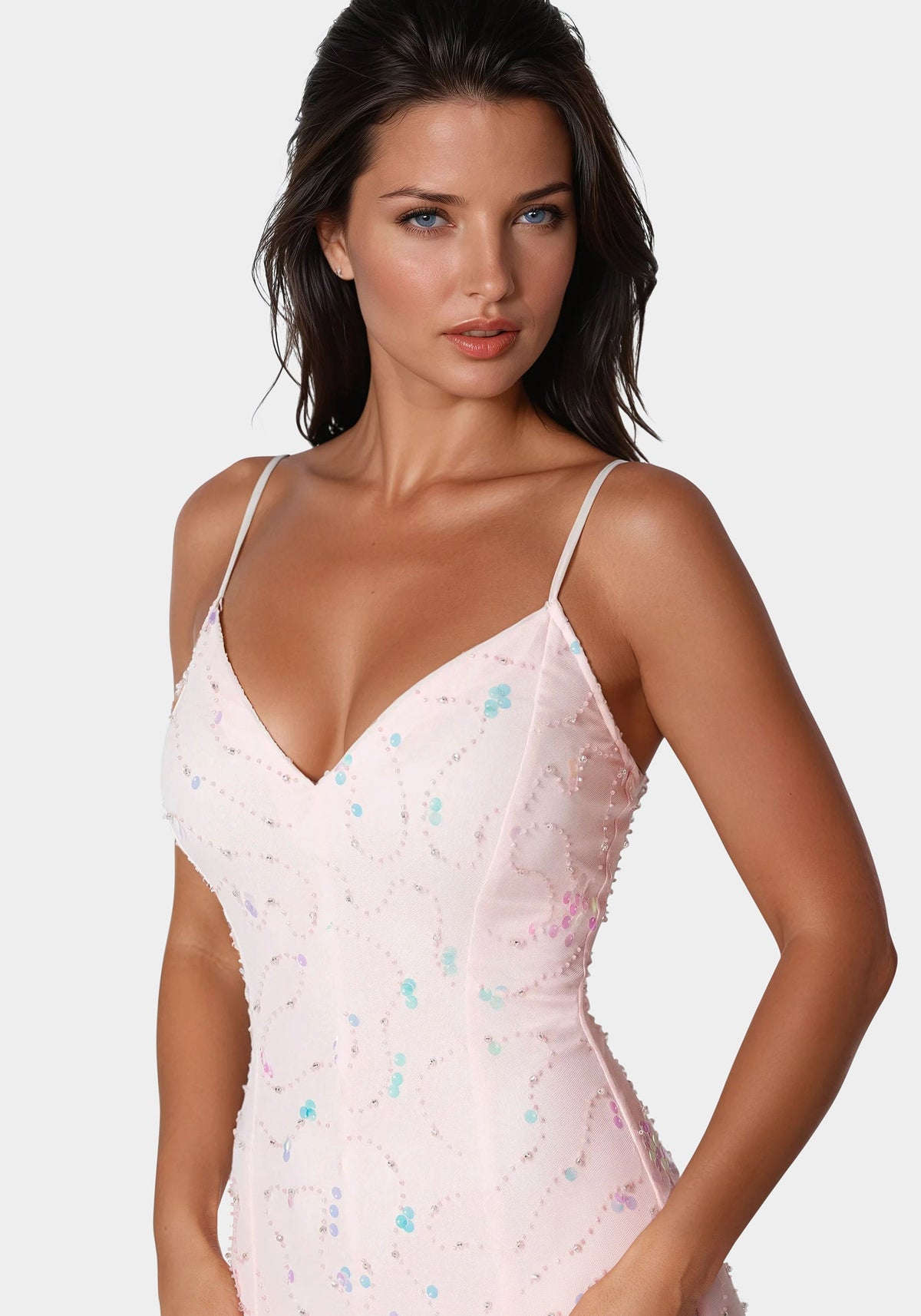 Jump Cascade Beaded Mesh Gown