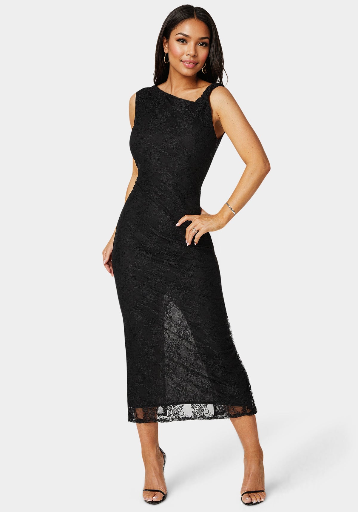 Jump Twist Sleeve Lace Midi Dress