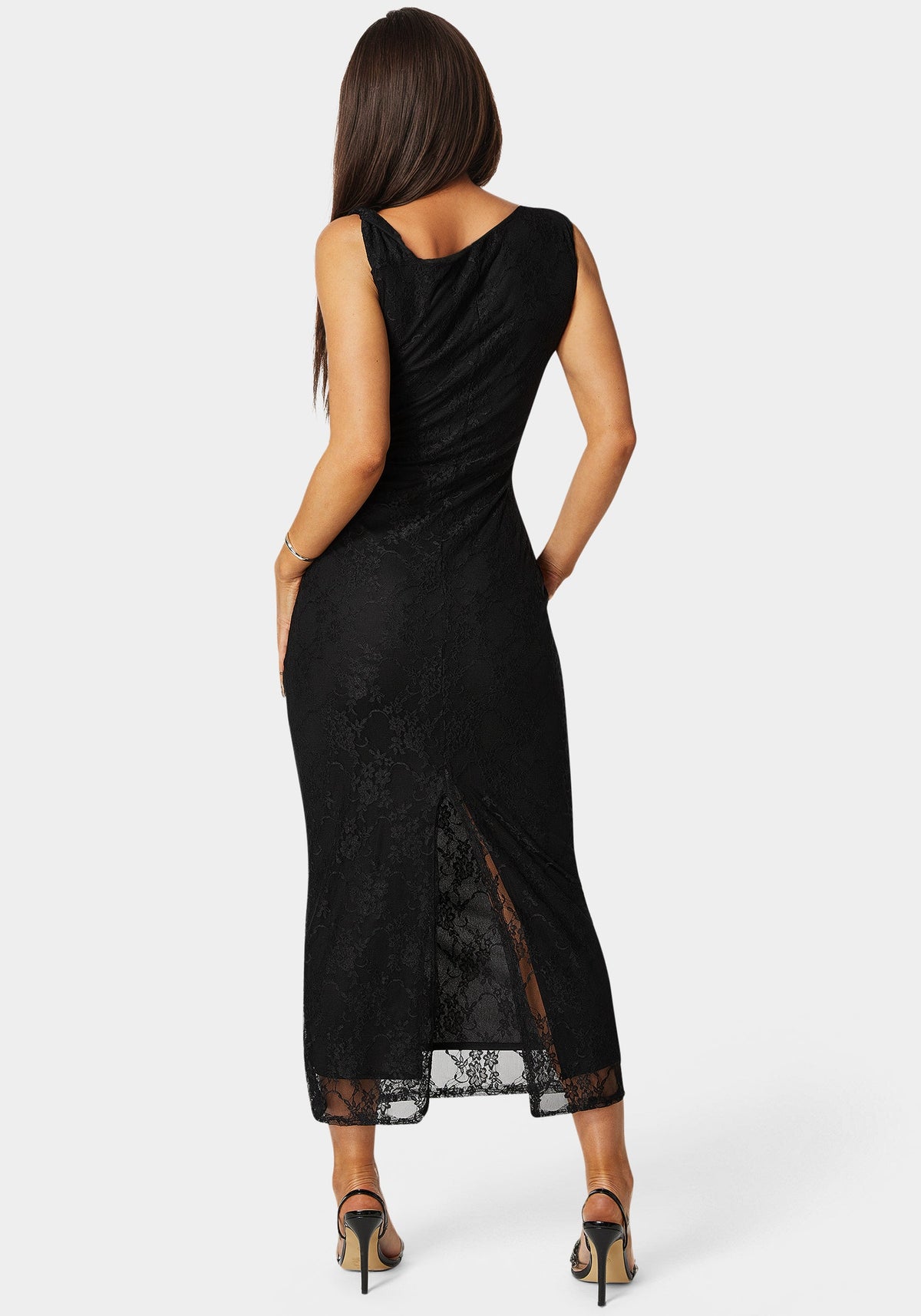 Jump Twist Sleeve Lace Midi Dress