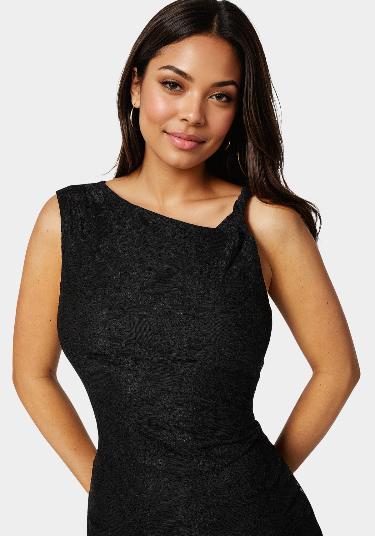 Jump Twist Sleeve Lace Midi Dress