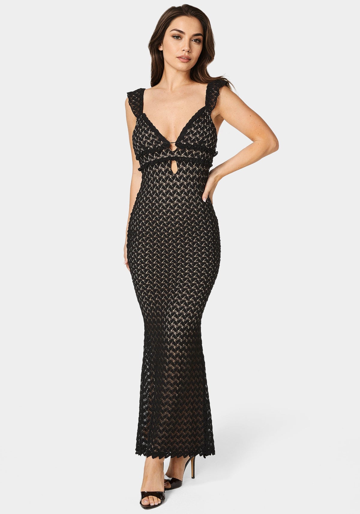 Bebe Lace Keyhole Maxi Dress
