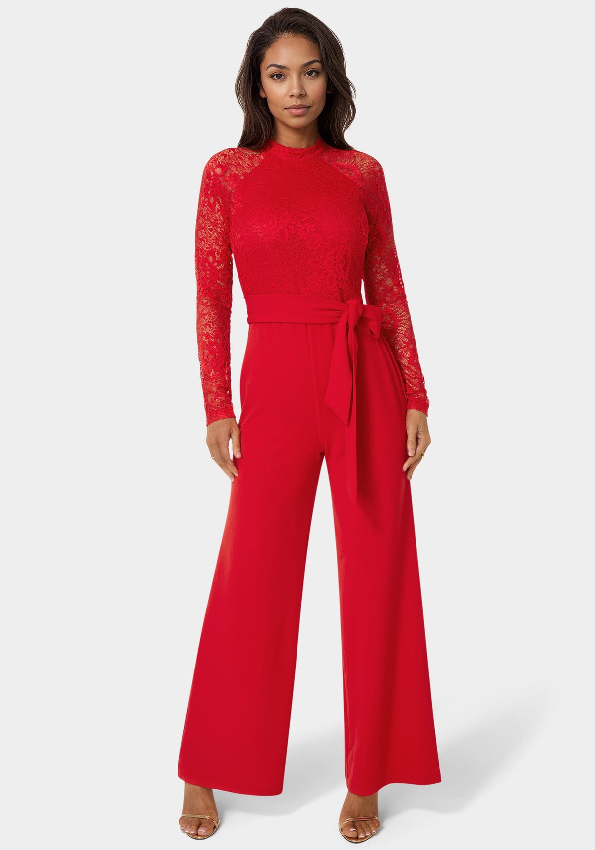 Bebe Lace Bodice Straight-Leg Jumpsuit