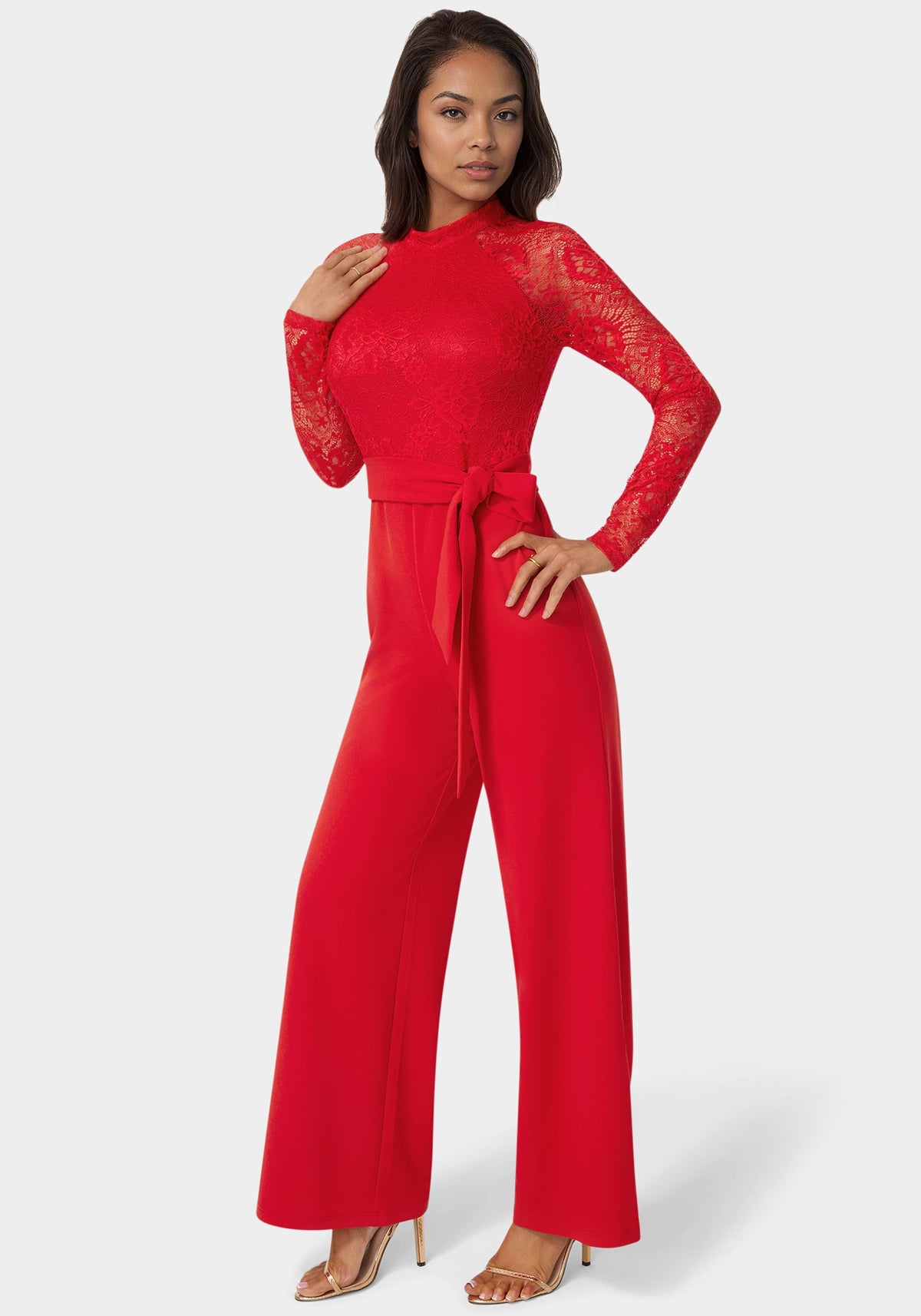 Bebe Lace Bodice Straight-Leg Jumpsuit