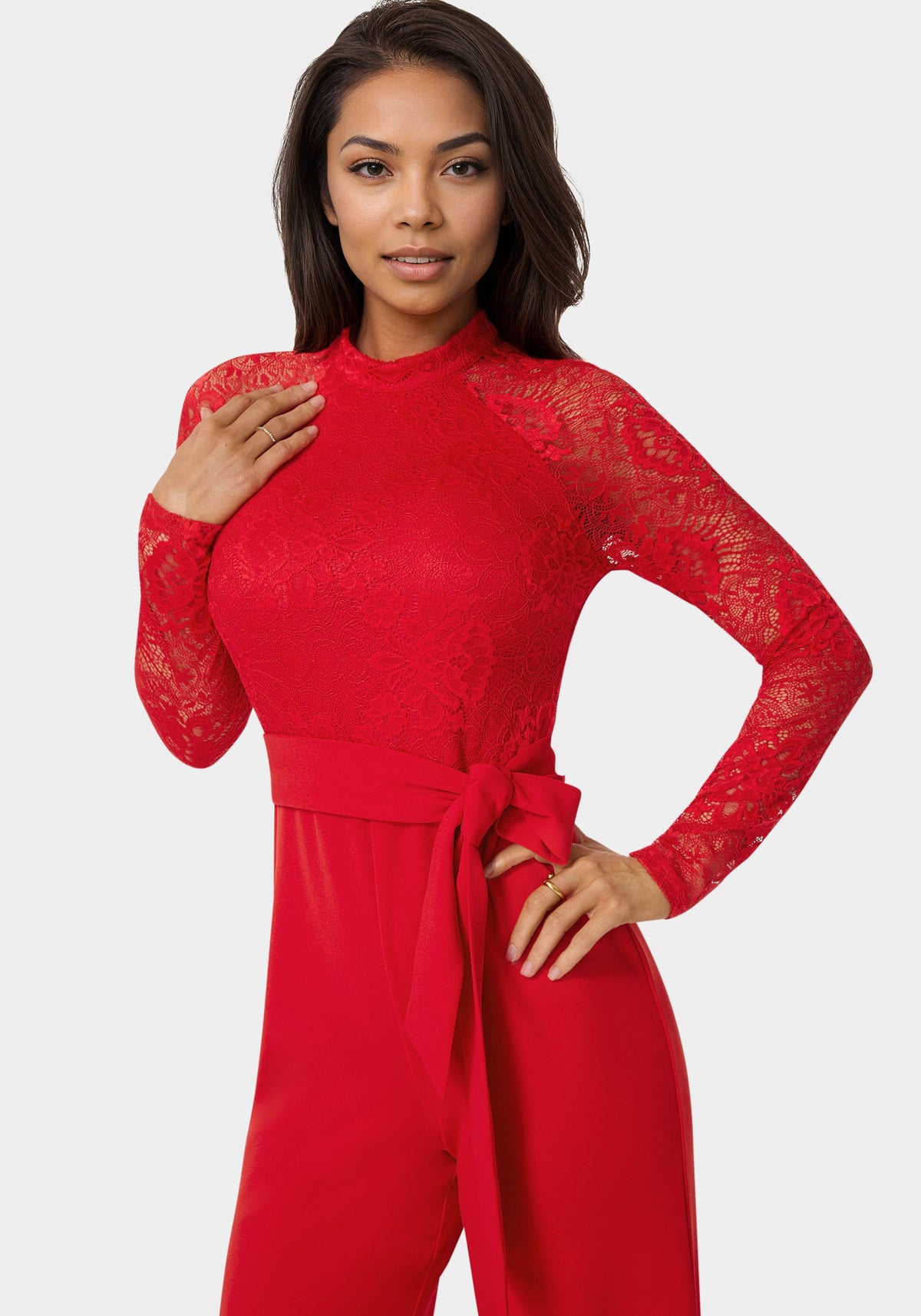 Bebe Lace Bodice Straight-Leg Jumpsuit