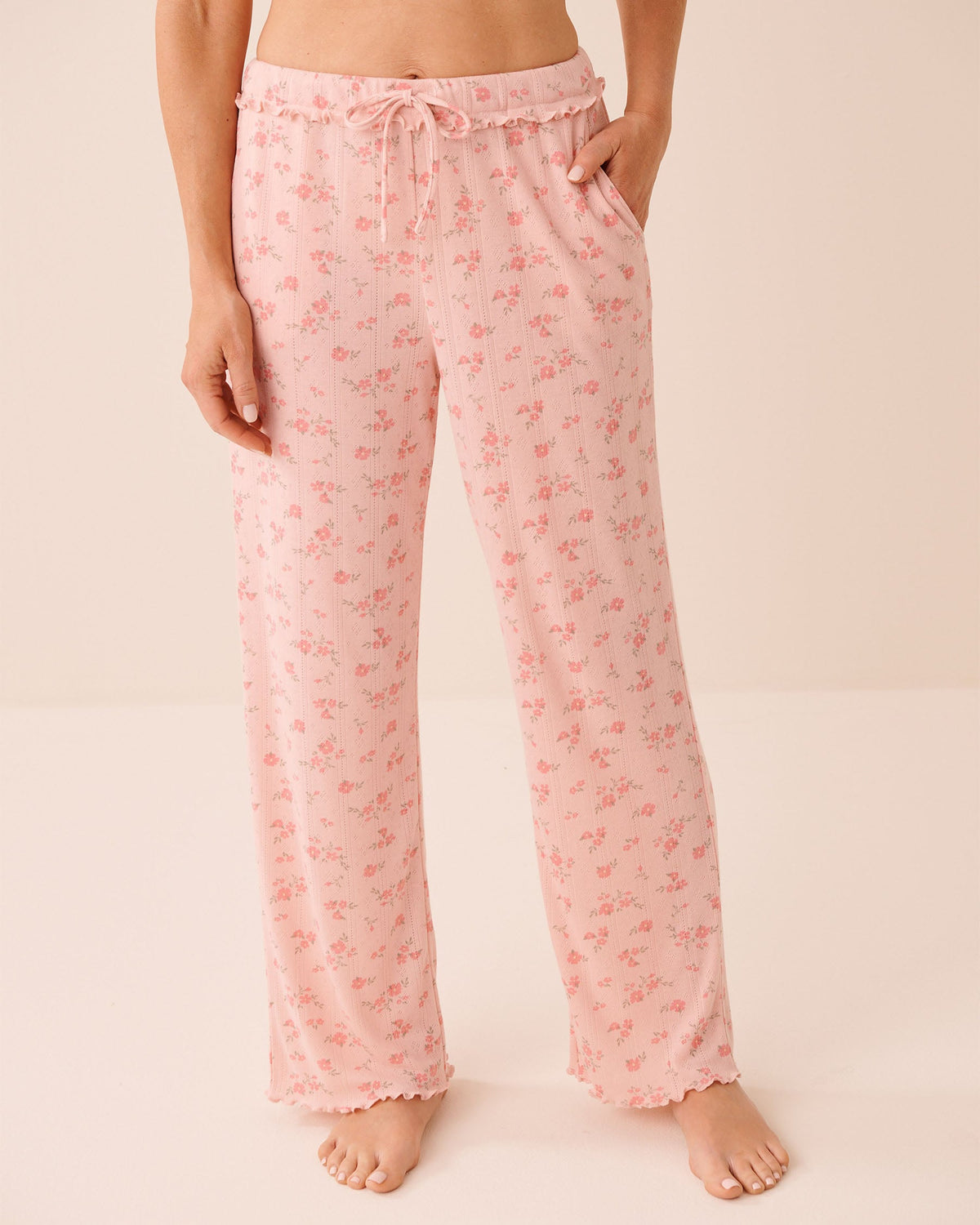 La vie en Rose Floral Ruffle Hem Pointelle Pajama Pants