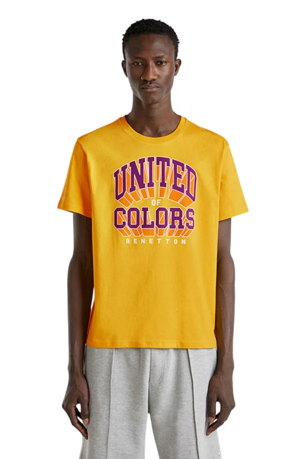 Benetton-Logo Print TShirt-Yellow-XS