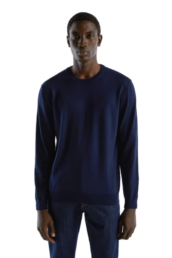 Benetton-Crew Neck Sweater-Navy Blue-S