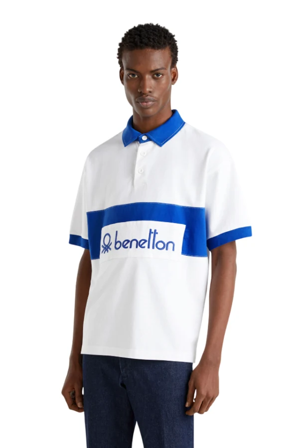 Benetton-Blue And White Rugby Polo-Blue-XS