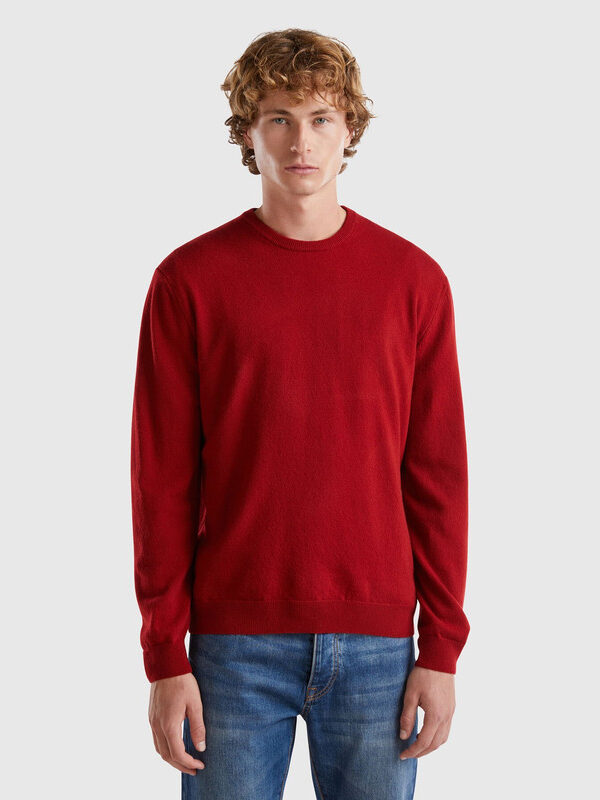 Benetton-Crew Neck Sweater-Burgundy-XS