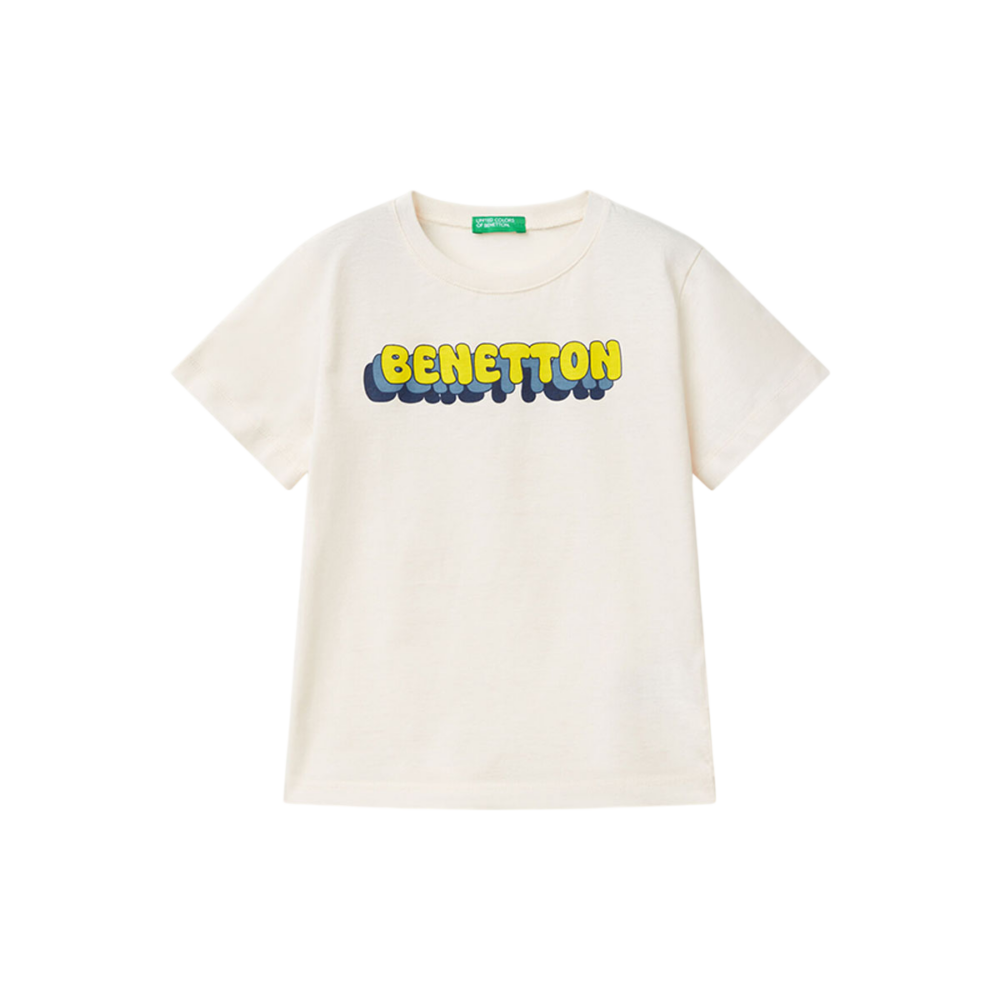 Benetton-Logo Print TShirt-Beige-5-6 Years