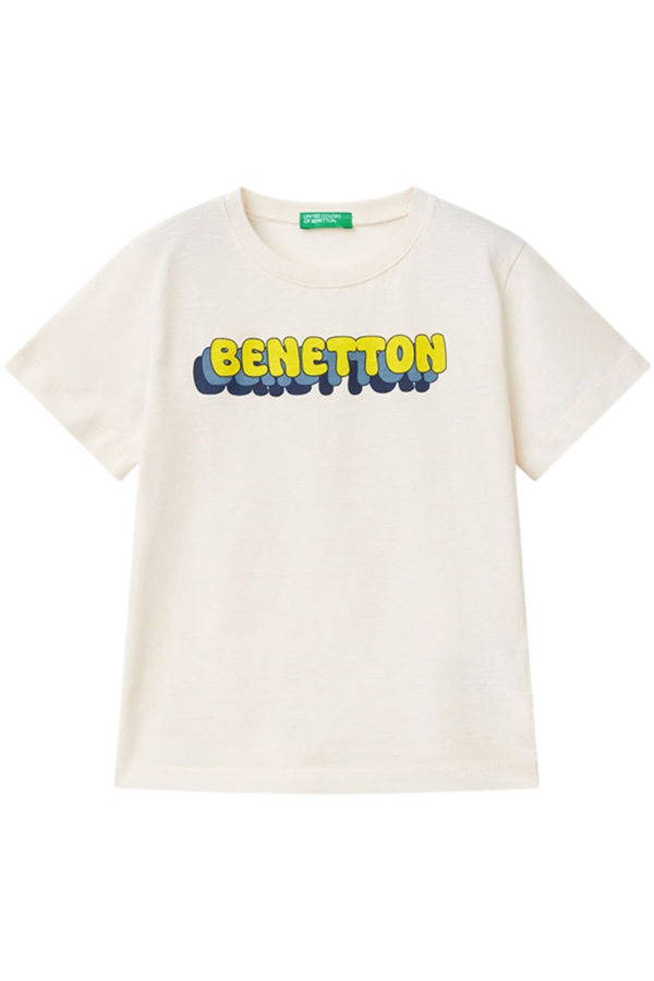 Benetton-Logo Print TShirt-Beige-5-6 Years