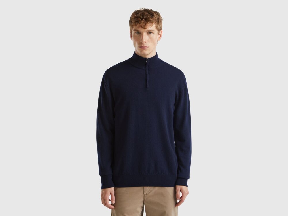 Benetton-Zip-Up Sweater-Navy Blue-S