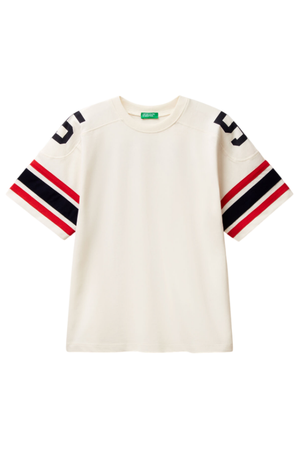 Benetton-Short Sleeve T-Shirt With Print-White-10-11 Years
