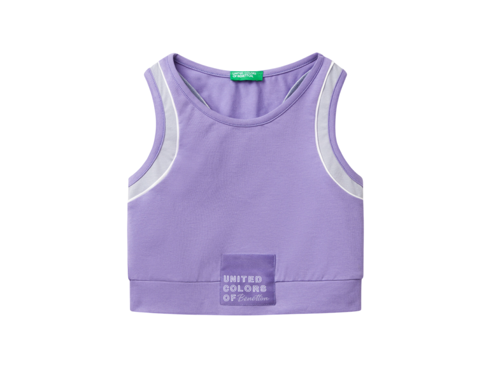 Benetton-Girls Sporty Top With Piping-Purple-10-11 Years
