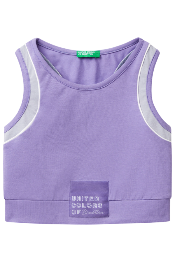 Benetton-Girls Sporty Top With Piping-Purple-10-11 Years