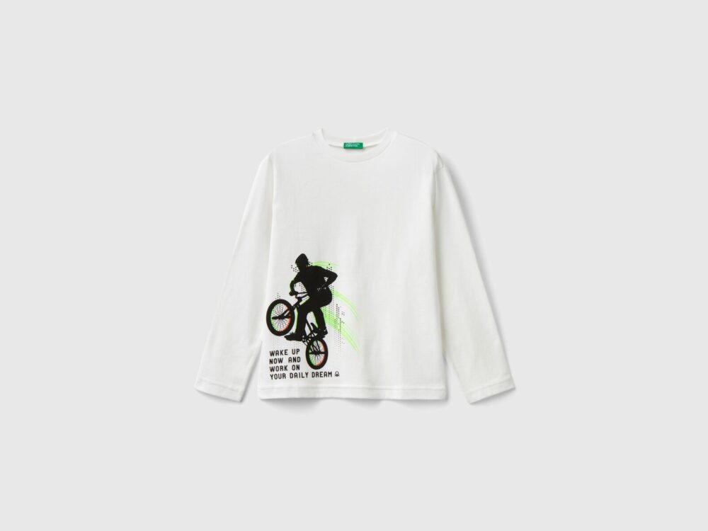 Benetton-Printed Long Sleeve T-Shirt-White-10-11 Years